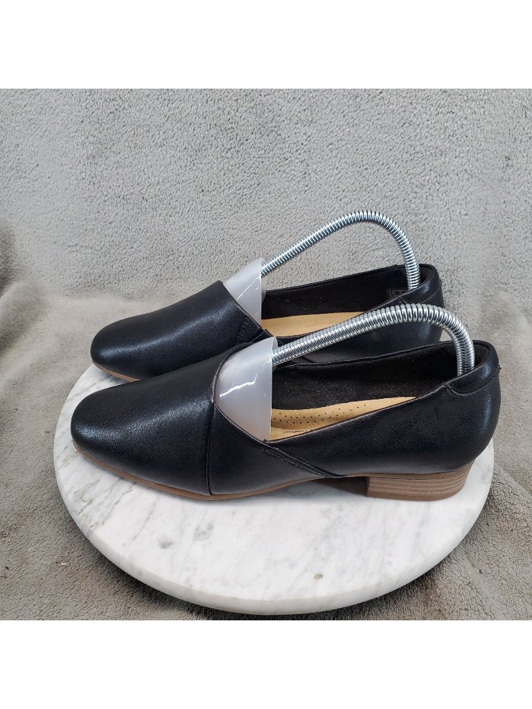 Clarks Shoes Womens Size 7 Juliet Palm Black Leather Slip On Loafers *Read*